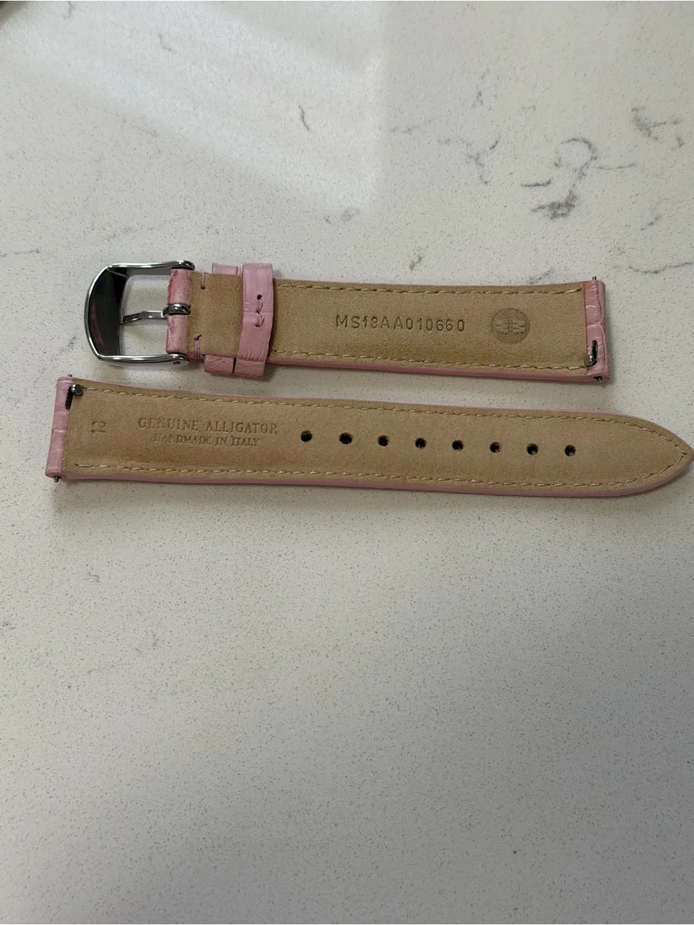 Michele Pink Genuine Alligator Watch Strap with Silver Buckle Size 18